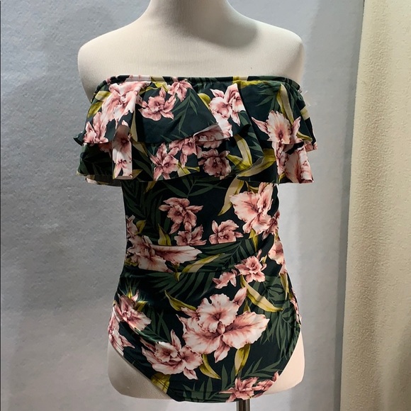 Kona Sol Other - Strapless One Piece Swimsuit - Palm Floral